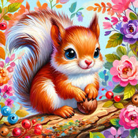 Eichhörnchen mit Blumen Diamond Painting