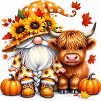 Herbstwichtel mit Hochlandrind Diamond Painting