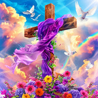 Kreuz mit violettem Tuch Diamond Painting