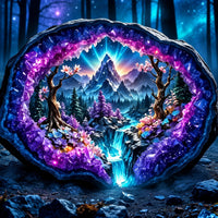 Kristallhöhle mit Berglandschaft Diamond Painting