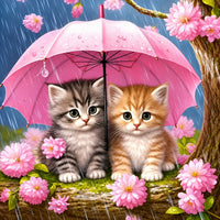 Kätzchen unter rosa Regenschirm Diamond Painting