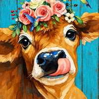 Kuh mit Blumenkranz Diamond Painting
