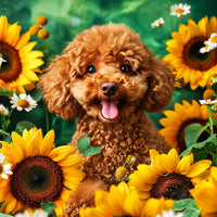 Pudel mit Sonnenblumen Diamond Painting
