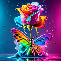 Regenbogenrose mit Schmetterling Diamond Painting