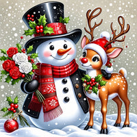Schneemann mit Rentier Diamond Painting
