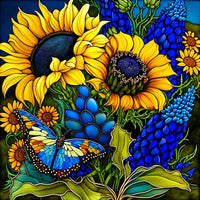 Sonnenblumen mit Schmetterling Diamond Painting