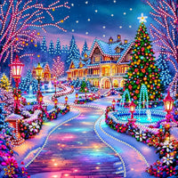 Weihnachtsdorf mit Lichtern Diamond Painting