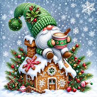 Weihnachtswichtel mit Lebkuchenhaus Diamond Painting