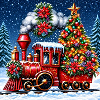 Weihnachtszug mit Tannenbaum Diamond Painting
