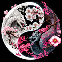 Yin Yang Drachen mit Kirschblüten Diamond Painting