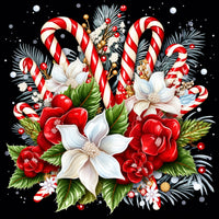 Zuckerstangen mit Weihnachtsblumen Diamond Painting